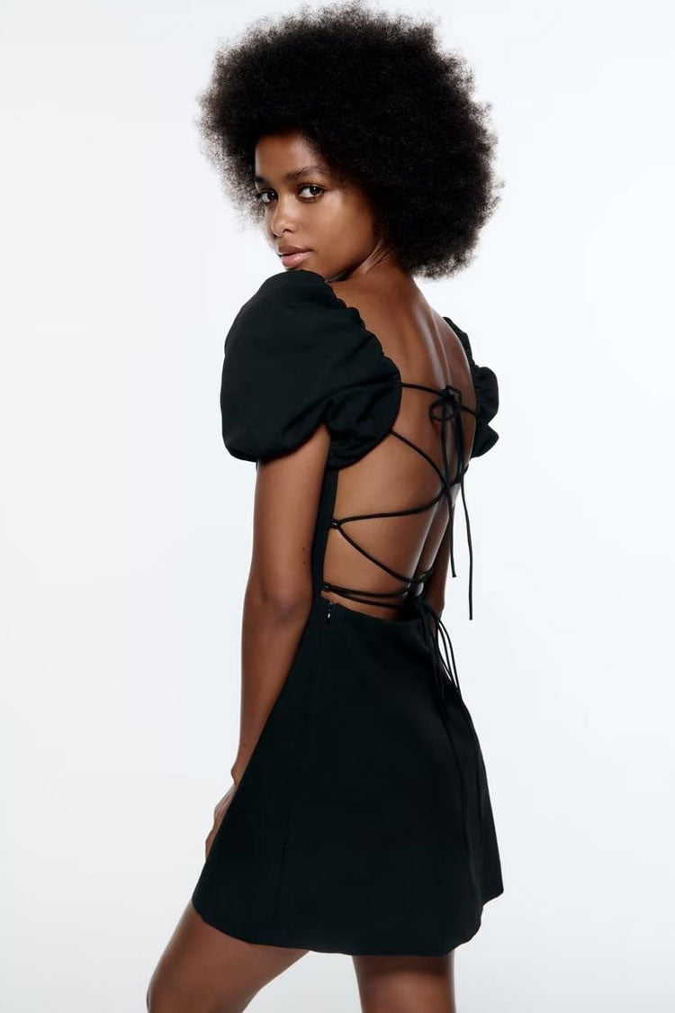 Puff sleeve mini dress black online