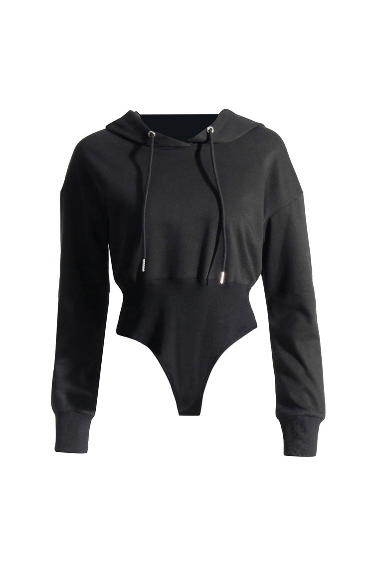 Casual Long Sleeve Cinched Waist Ribbed Knit Hybrid Hooded