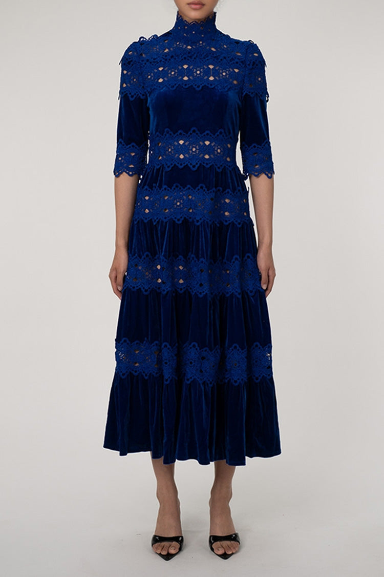 Band Collar Ruched Plain Evening Dress