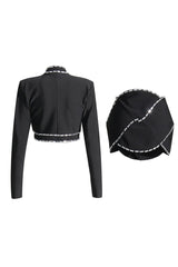 Punk Rhinestone Braided Rope Cutout Crop Blazer Two Piece Mini Dress - Black