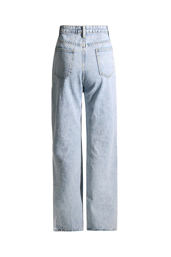 Urban Distressed Summer Print High Waist Straight Leg Full Length Jeans