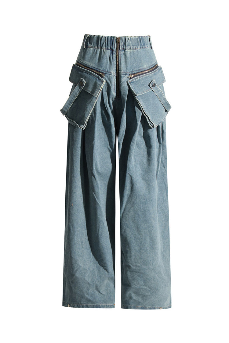 Versatile High Rise Exposed Zipper Wide Leg Full Length