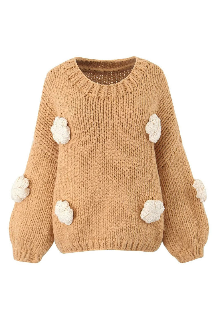 Vintage 3D Flower Oversized Chunky Yarn Winter Crochet Knit