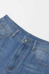 Vintage Cutout High Waist Full Length Whisker Straight Leg Faded Jeans