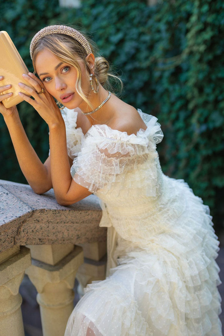 Off shoulder layered ruffle dress cheap