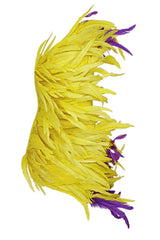 Asymmetrical One Shoulder Bold Feather Trim Mini Dress - Yellow