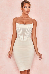 Chic Ruched Strapless Mini Corset Cocktail Party Dress - White