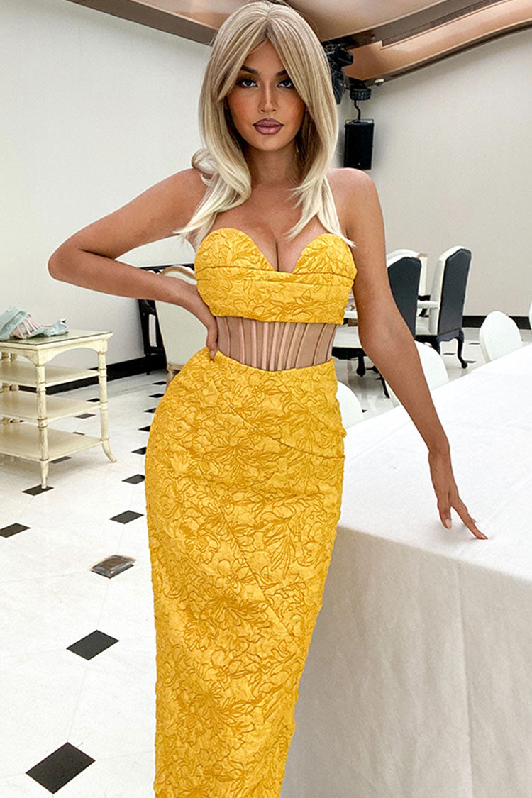 Yellow midi cocktail dress top