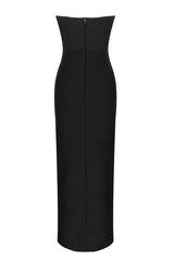 Luxury Push Up Strapless High Slit Bandage Maxi Formal Dress - Black