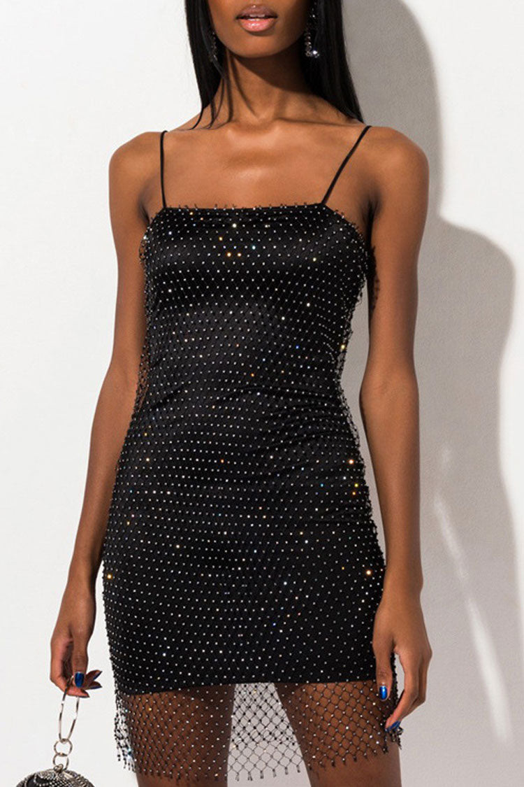 Going Glitzy Black Rhinestone Bodycon Mini Dress