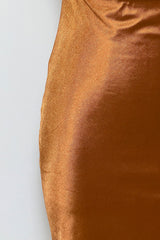Silky Cowl Neck Spaghetti Strap Side Slit Satin Slip Midi Dress - Rust