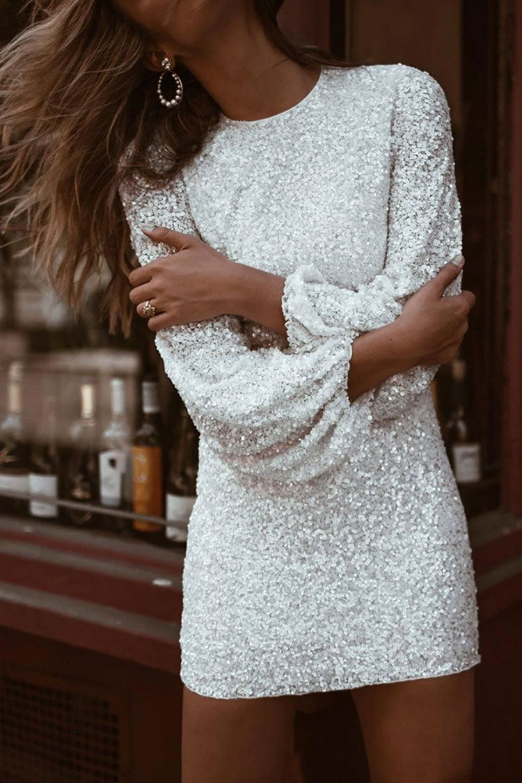 White Sequin Mini Dress S