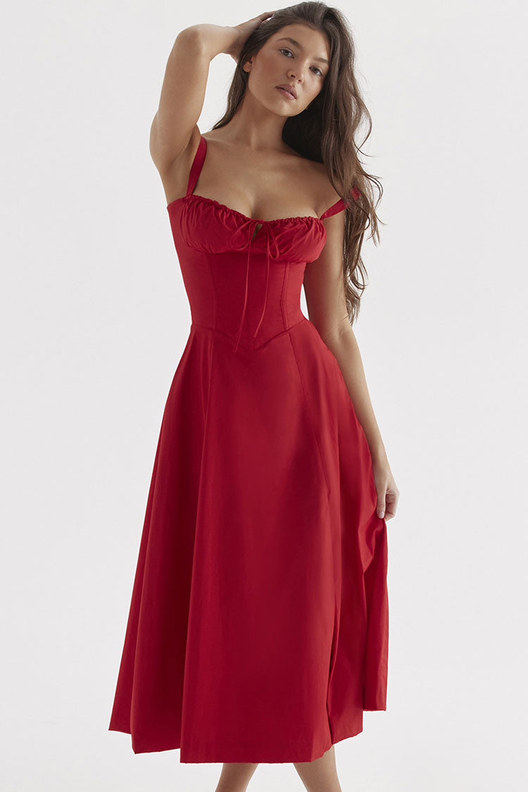 Vintage Tie Front Lace Up Back Fit Flare Split Midi Sundress