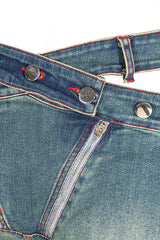 90s Buttoned Criss Cross Waist Cutout Fit & Flare Faded Fishtail Denim Jeans