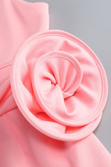 Artistic Crew Neck Backless Rosette Peplum Crepe Party Mini Dress