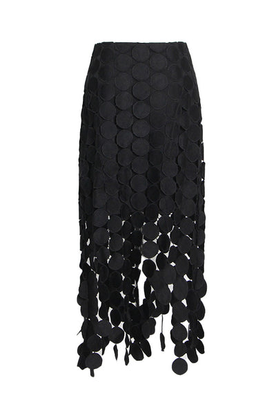 【AAKE】FRILL PIGMENT MIDI SK STELLA MCCARTNEY 100% silk black crin flounce hem tiered