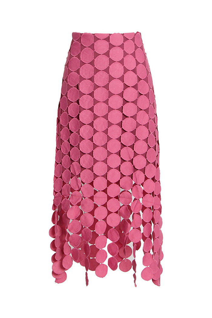 【AAKE】FRILL PIGMENT MIDI SK Alaïa | Dark brown sculptural knit midi skirt | Savannahs