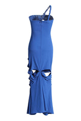 Asymmetric Rope One Shoulder Cut Out Ruched Mermaid Formal Maxi Dress