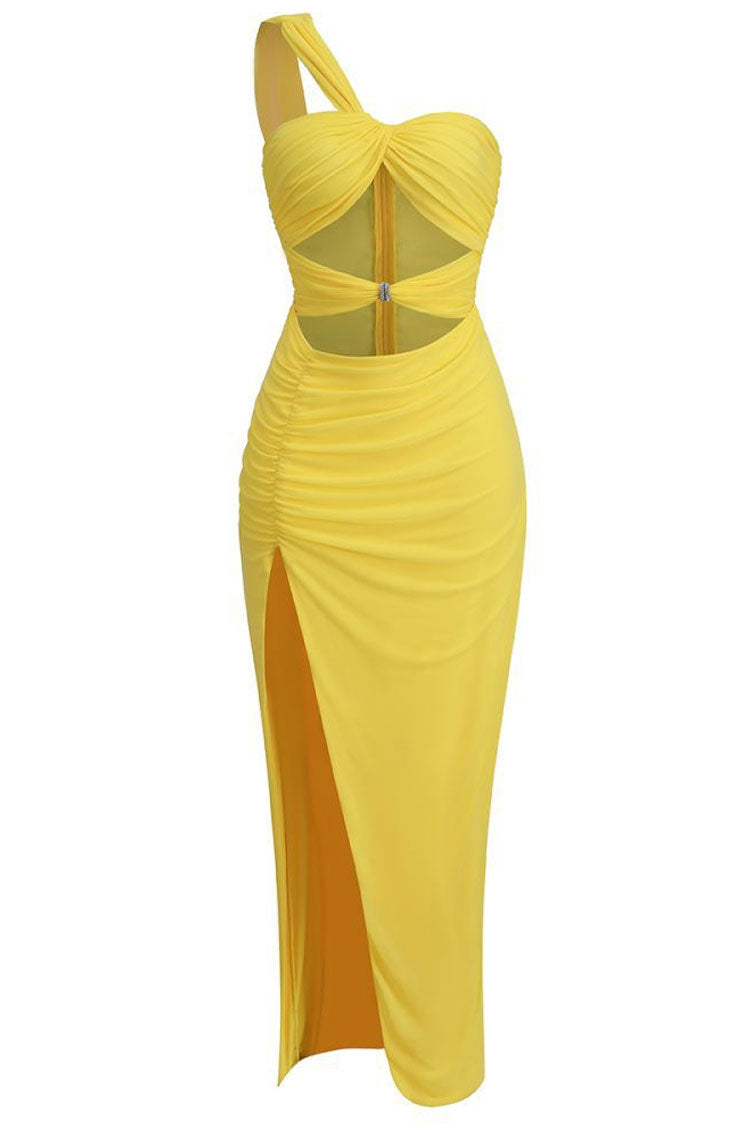 NEW EXPRESS $108 YELLOW CODY CONTOUR RIBBED ASYMMETRICAL ONE SHOULDER DRESS  SZ S