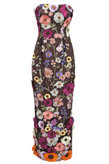 Beautiful Flower Embroidered Bodycon Strapless Cocktail Party Midi Dress - Floral