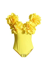 Blooming 3D Rosette Applique V Neck Cap Sleeve Fitted Summer Bodysuit