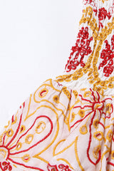 Boho Scalloped Eyelet Floral Broderie Anglaise Shirred Ruffle Tube Mini Dress
