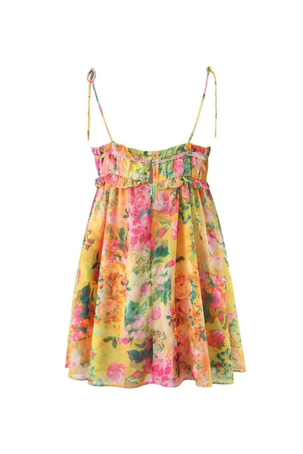 Boho Style Bow Tie High Rise Floral Printed Summer Babydoll Mini Sundress