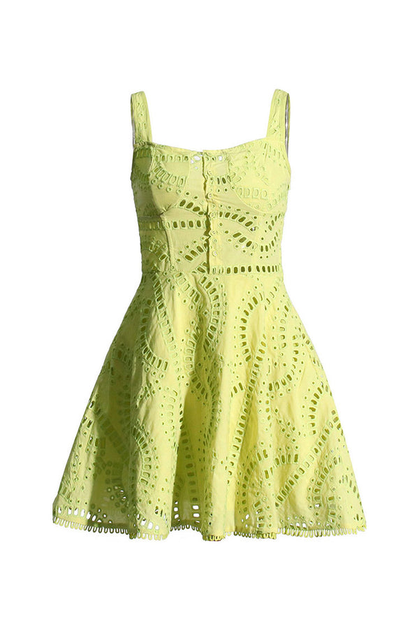Breezy Floral Cutwork Broderie Anglaise Fit & Flare Summer Mini Sundress