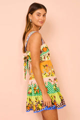 Breezy Fruit Print Square Neck Bow Tie Cutout Tiered Vacation Mini Sundress