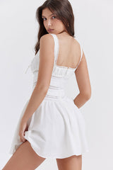 Breezy Lace Trim Square Neck Fit & Flare Summer Mini Sundress - White