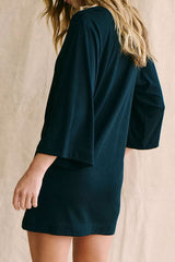 Casual Crew Neck 3/4 Sleeve Oversized Split Summer Mini T Shirt Dress