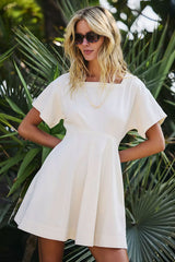 Casual Square Neck Short Sleeve Button Back Cutout Summer Mini Dress