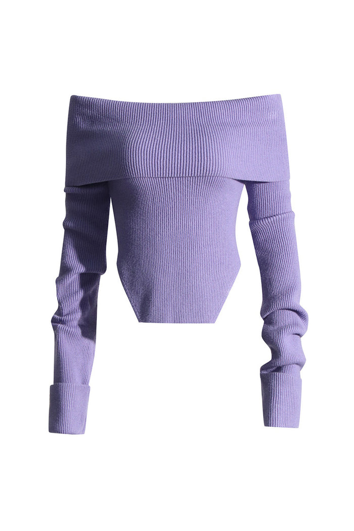 Chic Folded Off Shoulder Long Sleeve High Low Side Slit