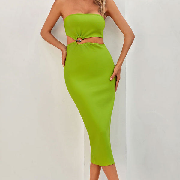 パーティードレス Strapless Green Cocktail Party Dress Solid Green Strapless with Slit A-Line Evening Dress Formal