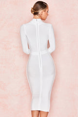 Chic V Neck Bodycon Bandage Midi Cocktail Party Dress - White