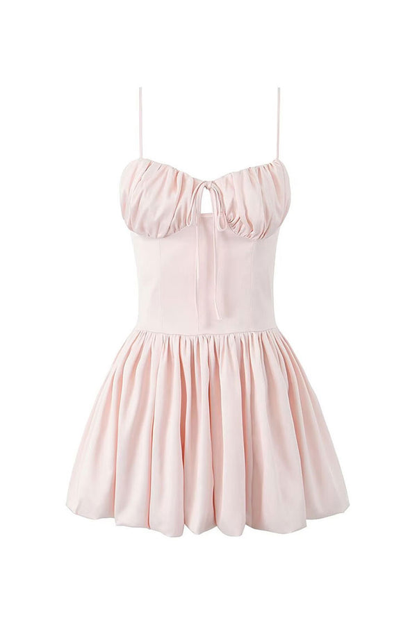 Cute Bow Tie Sweetheart Ruched Bustier Fit & Flare Bubble Mini Sundress