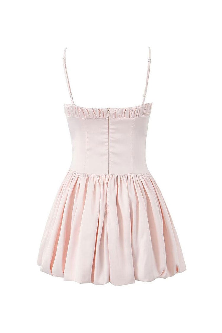 Cute Bow Tie Sweetheart Ruched Bustier Fit & Flare Bubble Mini Sundress