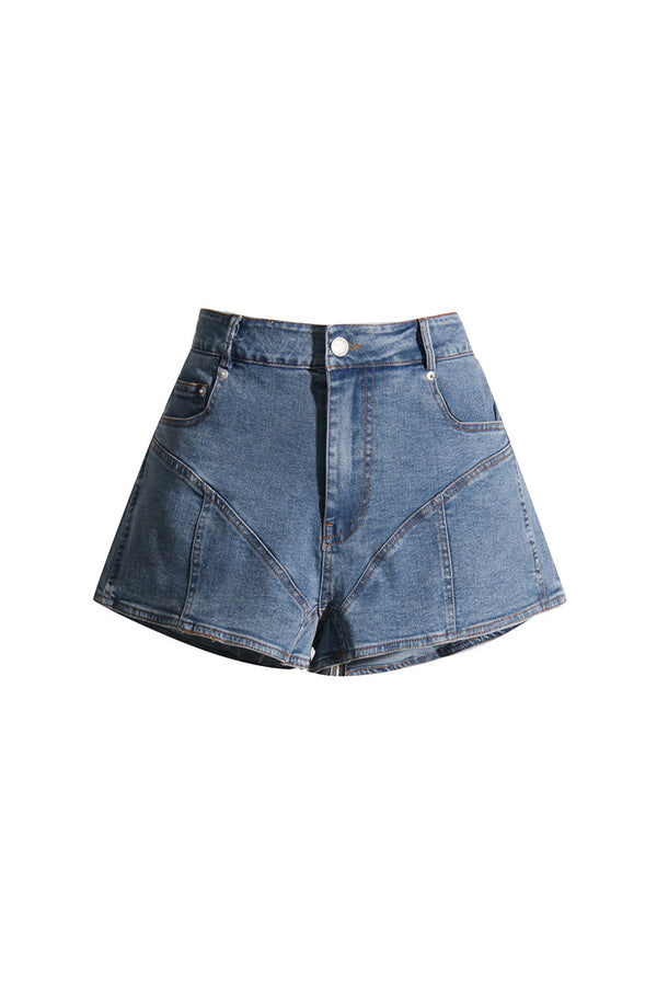 Deconstructed Patch Back Panel High Waist Booty Denim Micro Shorts