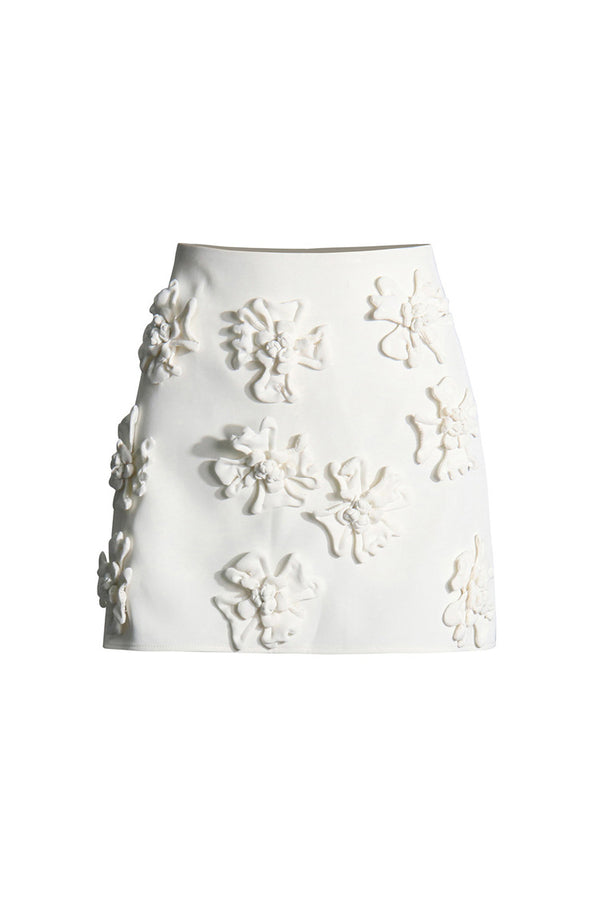Dreamy Solid Color Bloom Rosette High Waist Crepe Bodycon Mini Skirt