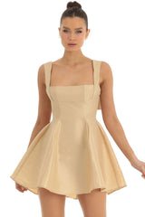 Elegant Square Neck Sleeveless Bow Tie Fit & Flare Party Mini Dress