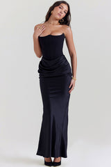 Elegant Sweetheart Neck Corset Strapless Fishtail Evening Maxi Dress - Black