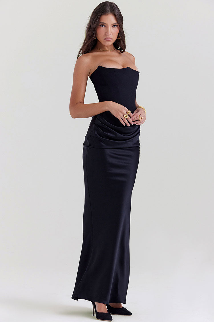Elegant Sweetheart Neck Corset Strapless Fishtail Evening Maxi Dress - Black