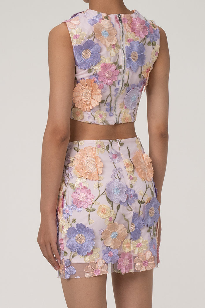 Fairytale 3D Flower Applique Crop Tank Top High Rise Two