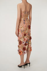 Fairytale Flower Embroidered bodycon Strapless Cocktail Party Midi Dress