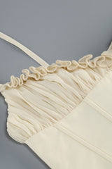 Feminine Ruffle Lace Up Corset Rosette Draped Skirt Two Piece Mini Dress