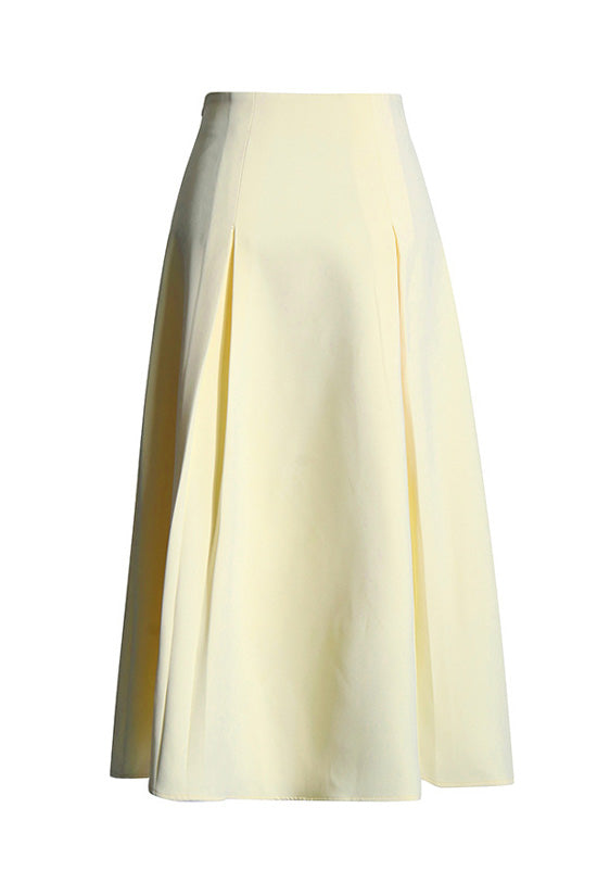 Feminine Solid Color Petal Embellished High Waist Pleated A Line Midi Skirt