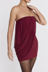 Flattering Ruched Draped Mesh Strapless Pullover Bodycon Party Mini Dress