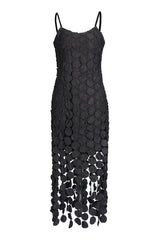 Flowy Scoop Neck Laser Cut Circle Fringe Sleeveless Cocktail Midi Dress