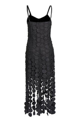 Flowy Scoop Neck Laser Cut Circle Fringe Sleeveless Cocktail Midi Dress