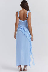 Buy BLUE DRAPE RUFFLED SLIT MAXI DRESS for Women Online in India